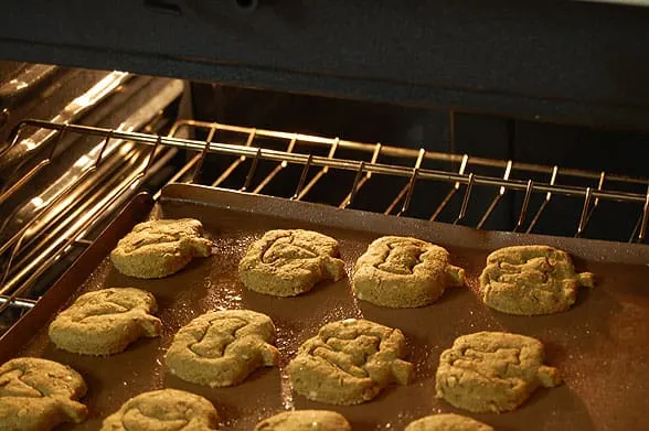 Peanut Butter and Pumpkin Dog Treats baking in oven