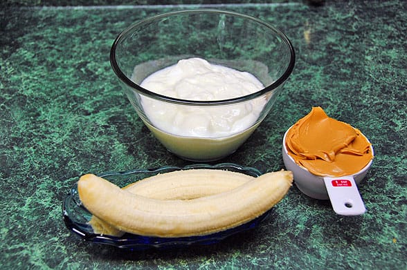 ice cream ingredients: bananas, peanut butter, yogurt