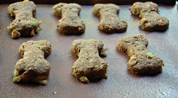 pear dog treats on cookie sheet