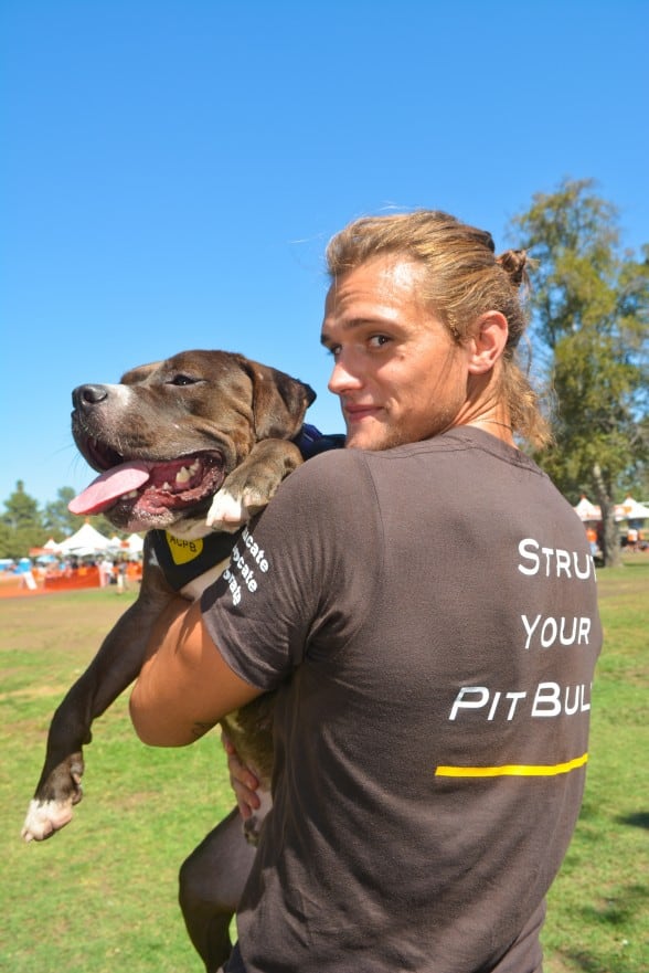 BF - StrutYourMutt - L.A. 2013 - Hartley Sawyer and Marcus the Pit Bull