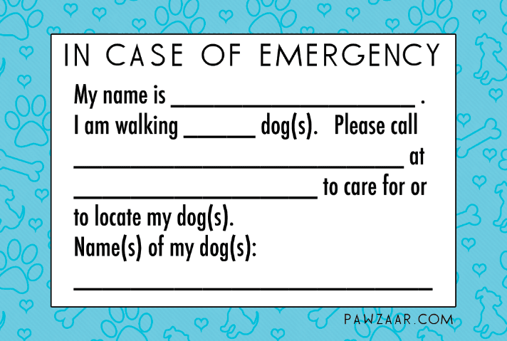 in case of emergency dog walking card