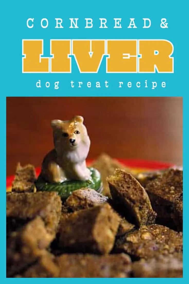 cornbread and liver dog treat recipe - image of dog figurine on liver dog cake pieces