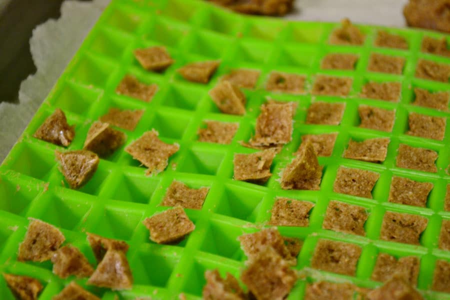 making homemade dog training treats on a pyramid silicone baking mat