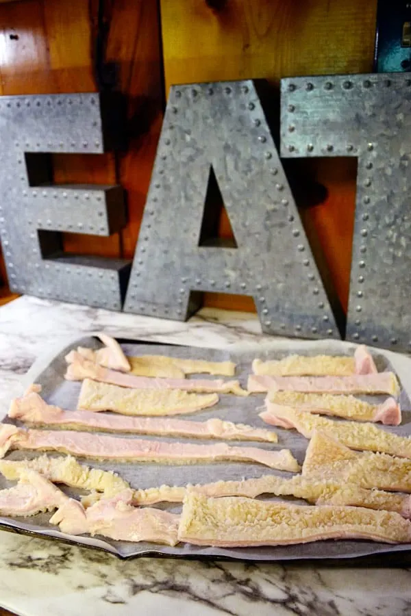 beef tripe chews on cookie sheet before baking