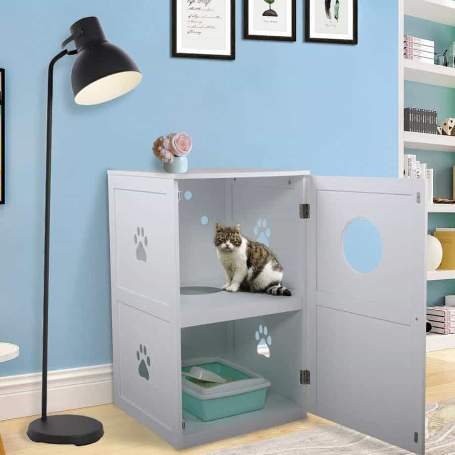 raised litter box to keep dog out