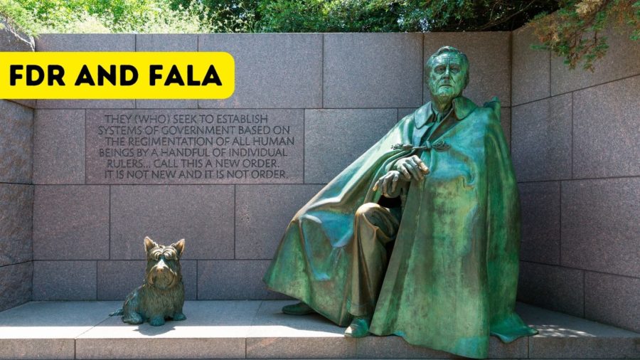 President Franklin D. Roosevelt and dog Fala statue