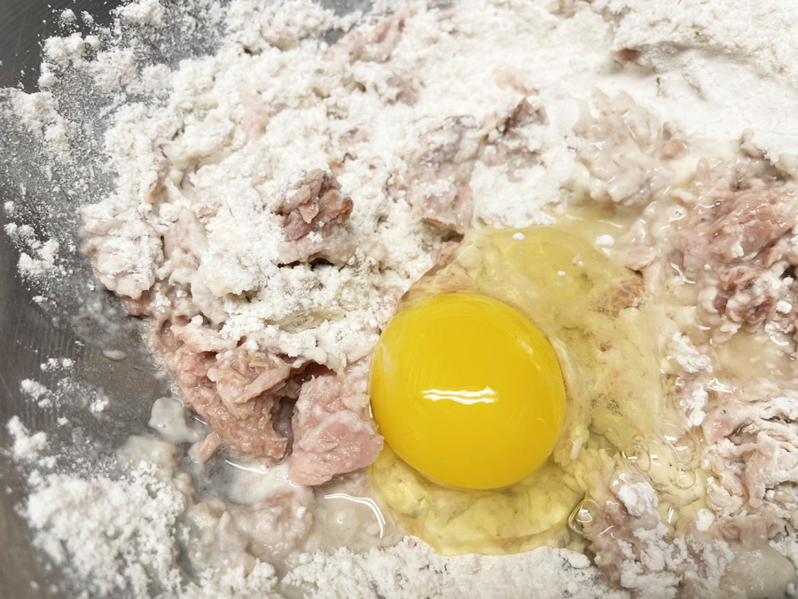 ingredients for tuna fudge in mixing bowl