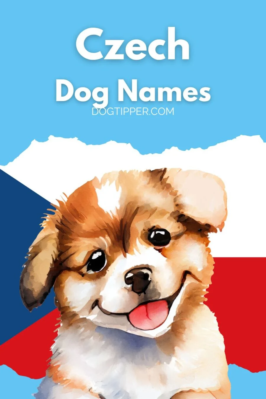 Czech names for dogs -- image of cartoon puppy with Czech Republic flag in background