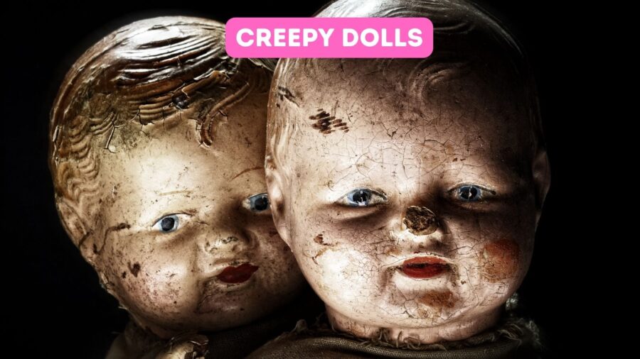 image of two creepy dolls heads